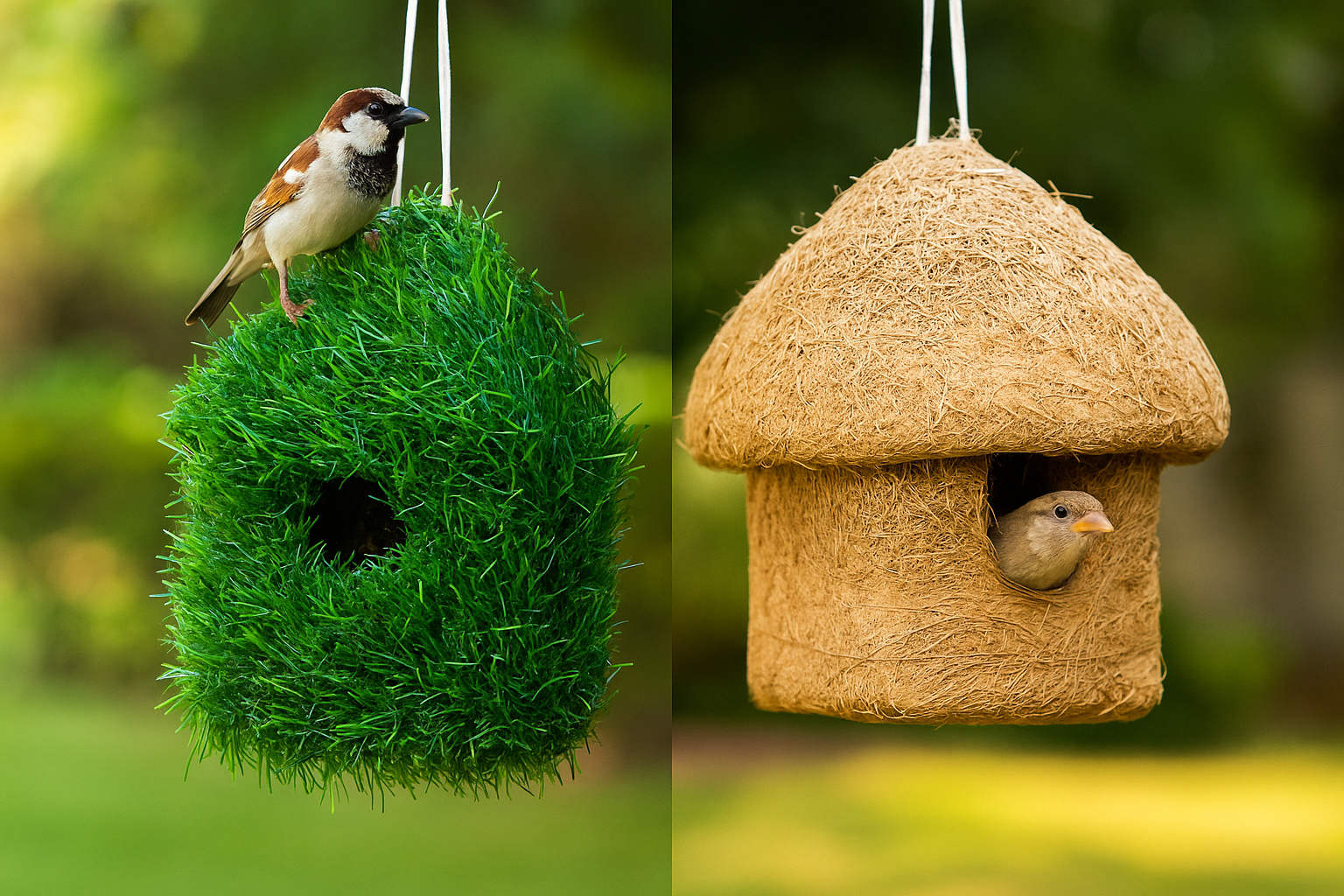 Give Birds a Loving Home – Eco-Friendly Birdhouses (Grass & Coconut Variants)