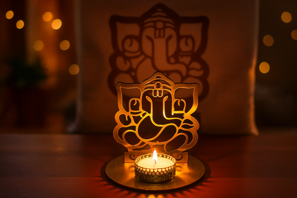 Premium Ganesha Shadow Tea Light Diya Holder for Positive Energy, Décor, and Gifting