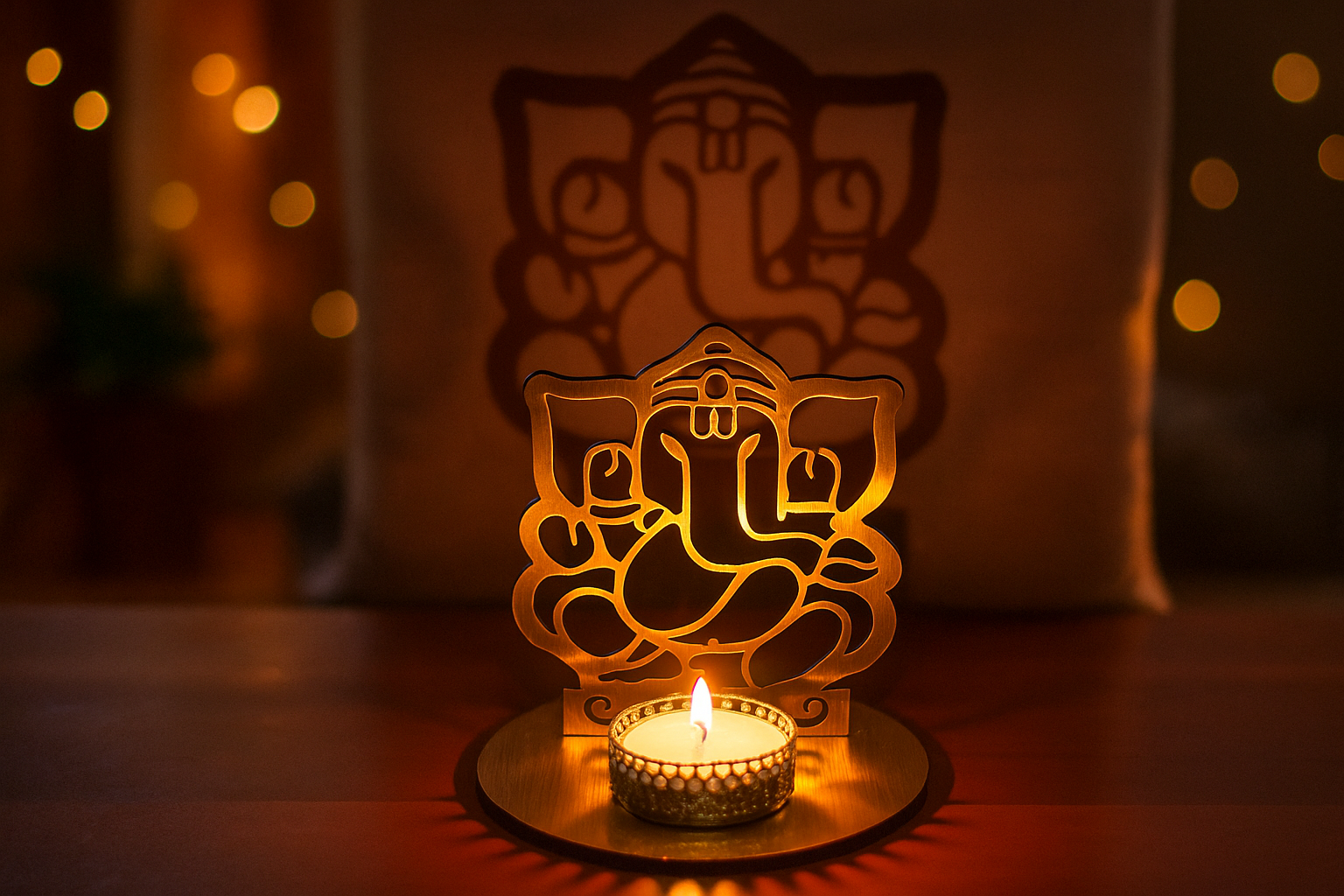 Premium Ganesha Shadow Tea Light Diya Holder for Positive Energy, Décor, and Gifting