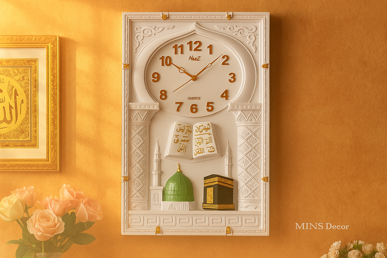 Islamic Wall Clock with Kaaba & Madina Design | Spiritual Home Decor & Gift – MINS Decor