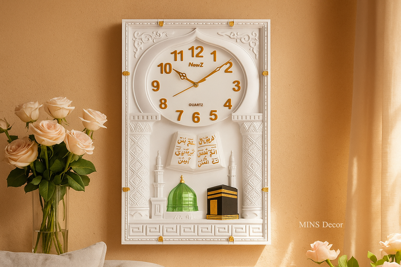 Islamic Wall Clock with Kaaba & Madina Design | Spiritual Home Decor & Gift – MINS Decor