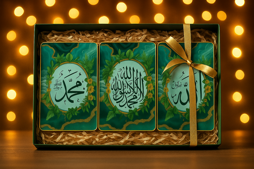Premium Islamic Wall Art Set – Allah, Muhammad ﷺ & Shahada Calligraphy (3 Frames, 12x18 Inch)