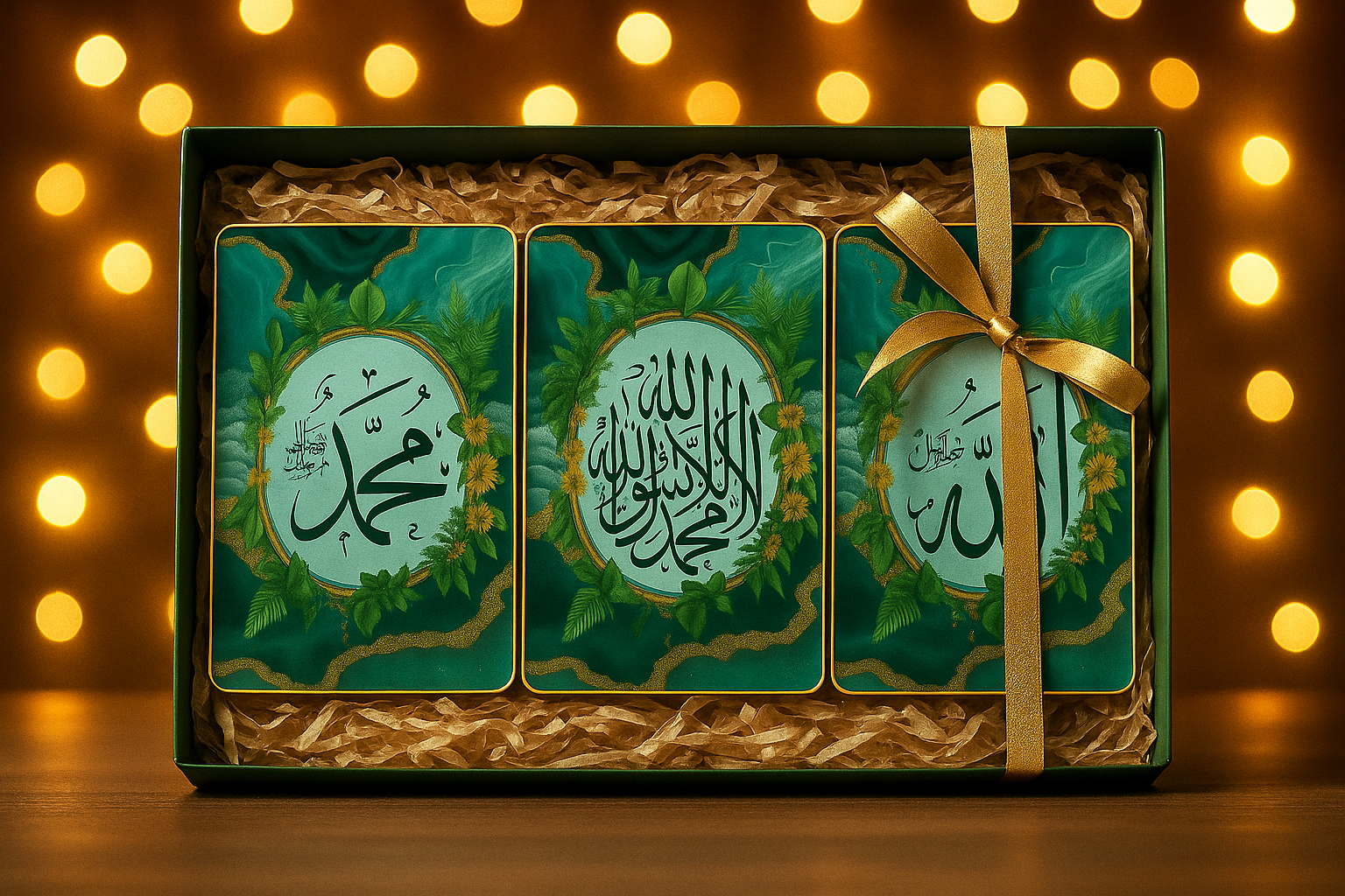 Premium Islamic Wall Art Set – Allah, Muhammad ﷺ & Shahada Calligraphy (3 Frames, 12x18 Inch)