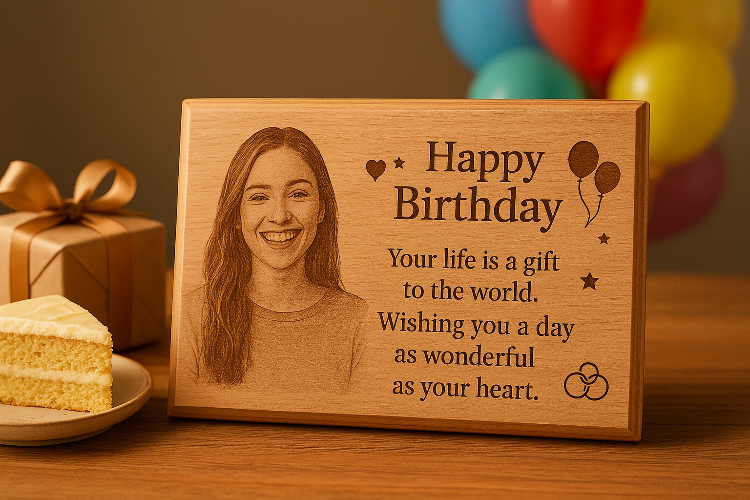 Personalized Engraved Wooden Plaque – Custom Photo & Message Gift